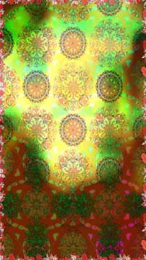 Kahverengi ve yeşil renkli çiçekler. Raster illüstrasyonunda kusursuz çiçek deseni.