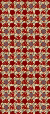 Kına dövmeli süs çiçekleri, altın çıkartmalar, mehndi ve yoga tasarımı, kartlar ve parmak izleri. Kırmızı, bej ve kahverengi renkte desen. Raster altın mehndi kusursuz desen.