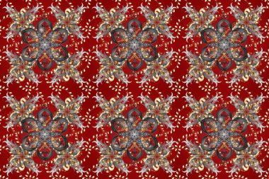 Kusursuz klasik raster kırmızı, gri, kahverengi ve altın desenli. Klasik klasik klasik arka plan. Geleneksel oryantasyon süsü.