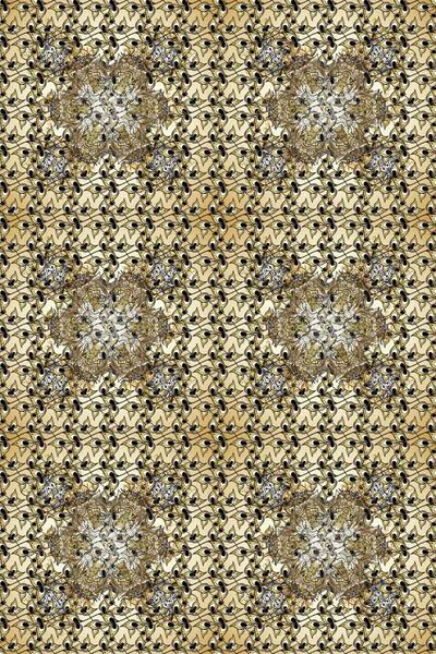 Kusursuz oryantal klasik altın desen. Kahverengi, nötr ve bej renklerde altın tekrarlayan elementler içeren Raster soyut arka planı.
