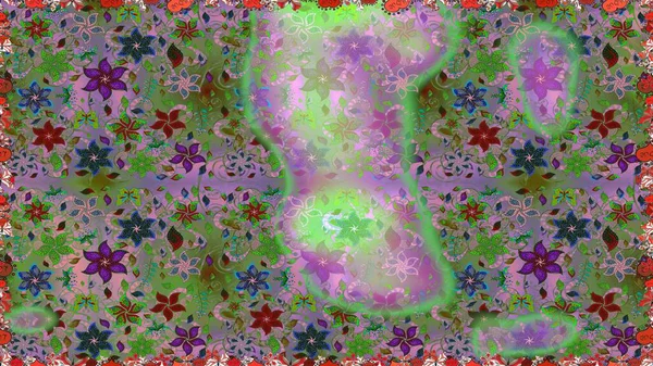 Üst manzara, yumuşak yeşil ve nötr renk tarzı. Sevgililer günü ve tebrik kartı konsepti için şık bir davetiye. Çiçek kompozisyonu, el boyası, hassas şablon. Manzaralı çiçek deseni.