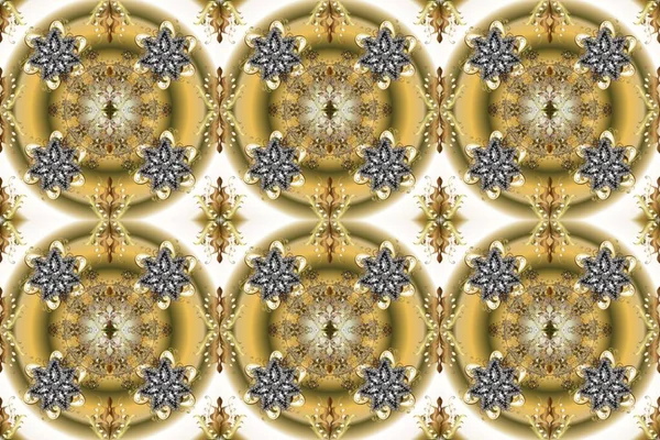 Kusursuz ortaçağ çiçek deseni. Dekoratif simetri arabesk. Raster illüstrasyonu. Doğum günü kartı, davetiye ya da afiş için iyidir. Tarafsız, bej ve kahverengi renklerde altın.