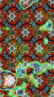 Düz Çiçek Elementleri Tasarımı. Sevimli çiçek raster deseni. Kahverengi, yeşil ve kırmızı renkte çiçekler. Renkli Bahar Teması çizim şablonu.