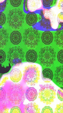 Çiçekli çiçek deseni, suluboya. Raster illüstrasyonu. Düz Çiçek Elementleri Tasarımı. Renkli Bahar Teması eskiz kalıbı. Yeşil ve pembe renkte çiçekler.