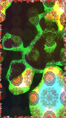 Gri ve yeşil renkte çiçek çizimi. Çiçek deseni. Gri ve yeşil renkli çiçekler. Raster illüstrasyonu. Şatafatlı bahar bahçesi dokusu.