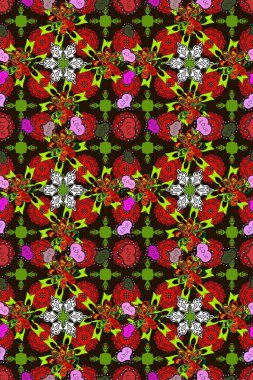 Renkli Bahar Temalı Kusursuz Arkaplan. Raster kusursuz. Güzel kumaş deseni. Düz Çiçek Elementleri Tasarımı. Çiçek deseni.