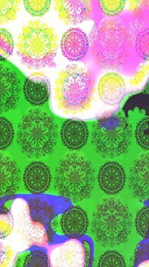 Raster illüstrasyonu. Yeşil ve pembe renkli çiçekler. Renkli Bahar Teması eskiz kalıbı. Düz Çiçek Elementleri Tasarımı. Çiçekli çiçek deseni, suluboya..