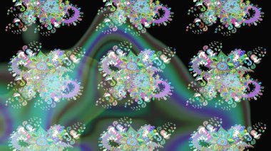 Elle boyanmış suluboya resim çizimleri, çiçekler ve bitkiler. Yeşil ve siyah renkte çiçekler.