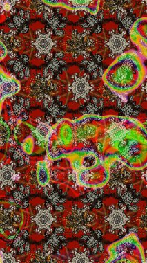 Raster illüstrasyonu. Kahverengi, kırmızı ve gri kıvırcık çiçekler kahverengi, kırmızı ve gri renklerde şekillenir. Klasik çiçek tasarım elementleri.