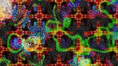 Siyah renkler ve parlak çiçekler üzerine soyut çizim deseni. Çiçeksel elementlerle süslenmiş zarif raster dokusu. Küçük çiçekte şirin bir çiçek deseni var..