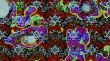 Raster düz çiçek çizim deseni. Kahverengi, mavi ve kırmızı renkte çiçekler. Tasarım hediye paketi, tebrik kartları, posterler ve afiş tasarımı.