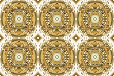 Altın desenli çiçek dekoru. Doğu tarzı element. Çizgi sanatı tasarım şablonu için kusursuz sınır. Davetiyeler, kartlar, web sayfası için Raster illüstrasyon. Bej, nötr kahverengi renkte altın element.