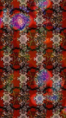 Renkli Bahar Teması eskiz kalıbı. Düz Çiçek Elementleri Tasarımı. Sevimli çiçek raster deseni. Kahverengi, kırmızı ve siyah renkte çiçekler.