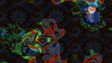 Kumaş desenli papatya çiçeği detayı. Siyah ve gri renkte çiçekler.