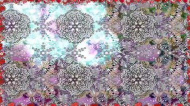 Renkli unsurlarla hareketli arka plan görüntüleri. Çiçekler. Eski model. Bayrak tarzı. Video kaydı. Şablon. Döngü. Kusursuz..