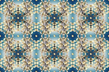 Kış kar dokusu duvar kağıdı. Sembol bayramı, yeni yıl kutlamaları, altın desenler. Noel altın kar tanesi kusursuz desen. Mavi, bej ve nötr renklerde altın kar taneleri.