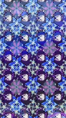 El çizimi. Raster illüstrasyonu. Çiçekli, yapraklı, çiçek desenli çizim..