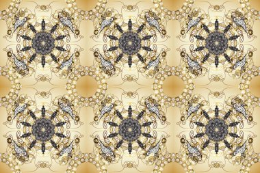 Raster illüstrasyonu. Tekrarlayan elementlerle soyut arkaplan oluşturun. Gri, nötr ve bej renklerde altın sarısı elementler. Kusursuz, klasik altın desen..