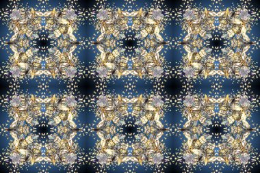 Bej, gri ve mavi renklerde desen. Raster Golden Mehndi kusursuz desen. Kına dövmeli süs çiçekleri, altın çıkartmalar, mehndi ve yoga tasarımı, kartlar ve parmak izleri..