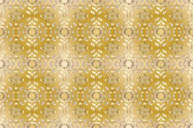 Kusursuz kraliyet lüksü, altın barok kumaş rengi. Altın antika ortaçağ dekoratifi, bej, sarı ve nötr renklerde altın desenli süslemeler..