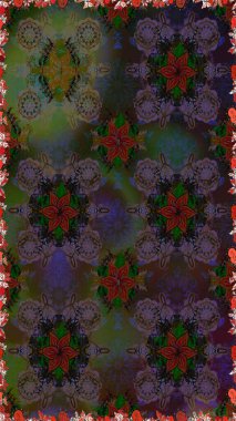 Çiçeksiz desenli nakış işlemeli gelincikler ve vadideki zambaklar. Tekstil tasarımı için gri ve kahverengi renkli geleneksel halk çiçekleri..