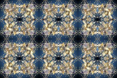 Bej, gri ve mavi renklerde desen. Raster Golden Mehndi kusursuz desen. Kına dövmeli süs çiçekleri, altın çıkartmalar, mehndi ve yoga tasarımı, kartlar ve parmak izleri..