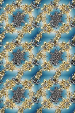 Barok tarzında kusursuz bir doğulu süsü. Geleneksel altın sarısı desenli mavi, gri ve nötr renklerde altın elementler.