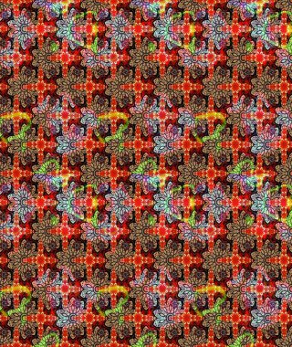 Hediye ambalaj kağıdı, tebrik kartları, posterler ve pankart tasarımı. Kırmızı renkte çiçekler. Raster düz çiçek çizim deseni.