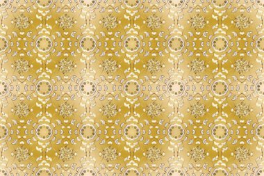 Kusursuz kraliyet lüksü, altın barok kumaş rengi. Altın antika ortaçağ dekoratifi, bej, sarı ve nötr renklerde altın desenli süslemeler..