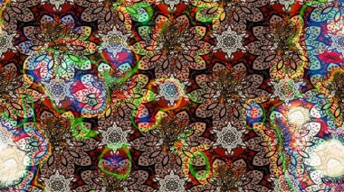 Raster illüstrasyonundaki çiçek desenli çizim. Kahverengi renkte çiçekler.