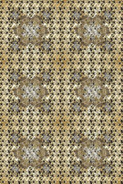 Kusursuz oryantal klasik altın desen. Kahverengi, nötr ve bej renklerde altın tekrarlayan elementler içeren Raster soyut arka planı.