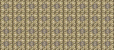Altın çiçekli, pürüzsüz desen. Damask arkaplanı. Bej, gri ve kahverengi renklerde altın bir element. Barok tarzında altın çiçekli süs..