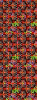 Raster illüstrasyonu. Renkli Bahar Teması eskiz kalıbı. Kırmızı ve kahverengi renkte çiçekler. Düz Çiçek Elementleri Tasarımı. Çiçekli çiçek deseni, suluboya..