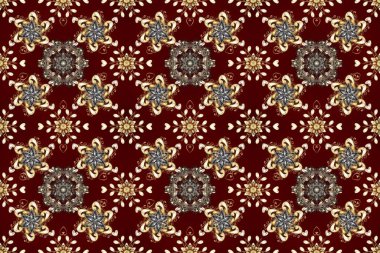 Altın antika ortaçağ dekoratifi, kahverengi, kırmızı ve bej renklerinde altın desenli süslemeler ve yapraklar. Kusursuz kraliyet lüksü, altın barok kumaş rengi..