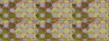 Tarafsız ve kahverengi renklerde Asya tekstili. Raster illüstrasyonu. Çiçeklerle suluboya desenleri.