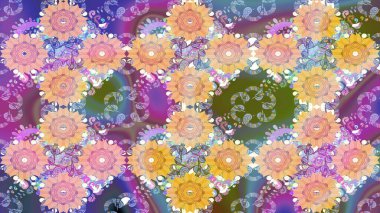 Raster Illustrasyon 'daki Çiçek Deseni' nin son moda çizimi. Tarafsız renklerde çiçekler. Renkli Yaz Temalı eskiz kalıbı. Düz Çiçek Elementleri Tasarımı.