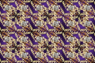 Kahverengi, menekşe ve altın kaplamalı bej arkaplan. Oyma. Altın elementli desen. Küçük bir alan derinliği. Lüks mobilyalar. Patina. Klasik mobilya tarzı. Kusursuz ahşap oymacılığı.