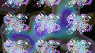 Mavi ve mor renkli çiçekler. Tropik çiçekler. Gömlek çizimi Arkaplan Deseni.