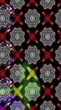 Siyah renklerde. Raster illüstrasyonu. 3D çiçekler, çizim.