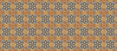 Kusursuz kraliyet lüksü, altın barok kumaş rengi. Altın antika ortaçağ dekoratifi, yapraklar ve altın desenli gri, kahverengi ve bej renkli süslemelerle pürüzsüz bir desen..