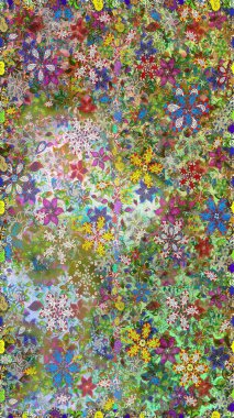 Kusursuz çiçek deseni. Raster illüstrasyonu. Yeşil ve nötr renklerde Asyalı tekstil.