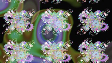 Raster illüstrasyonu. Eskiz stili yeşil renkler. Raster illüstrasyonu. El yapımı çiçek ve bitki koleksiyonu. Şirin karalamalı çiçek deseni çiz..