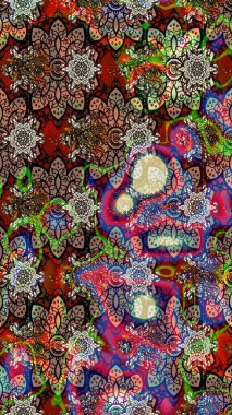 Etnik Mandala havlusu. Sınır Kızılderili çiçekli paisley patten. Tebrik kartı geçmişi, boyama kitabı, arkaplan ve tekstil için kullanılabilir. Raster Henna tarzı. Taslak süsleme izi.