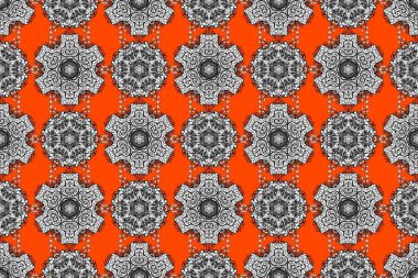 Renkli Yaz Temalı Kusursuz Arkaplan. Düz Çiçek Elementleri Tasarımı. Turuncu, gri ve beyaz renkte çiçekler. Çiçekli pürüzsüz retro desen.