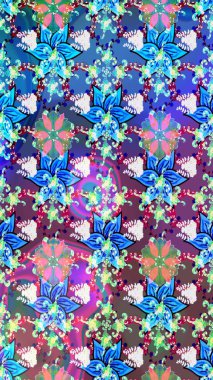 Çiçek desenli eskiz. Gömlek baskısı için çiçek boyası. Mavi renkte çiçekler.