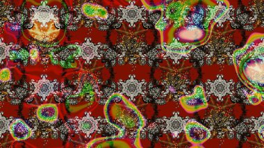 Colour Spring Theme sketch pattern Background. Flat Flower Elements Design. Flowers on red, brown and gray colors. Sketch flowers pattern. Raster illustration. In asian textile style.