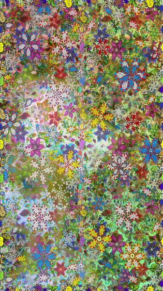 Kusursuz çiçek deseni. Raster illüstrasyonu. Yeşil ve nötr renklerde Asyalı tekstil.