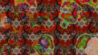 Kabile sanatı boho baskısı, klasik çiçek arkaplanı. Soyut etnik raster çizim kalıbı. Arkaplan dokusu, duvar kağıdı, kahverengi, kırmızı ve bej renkli çiçek teması.