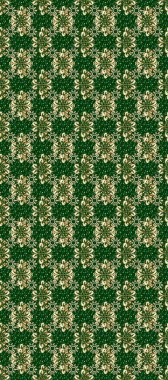 Arkaplan, kumaş, altın duvar kağıdı. Düz elle çizilmiş klasik koleksiyon. Altın desenli mavi ve yeşil renklerde altın elementler. Raster altın pürüzsüz desen.