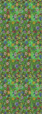 Çiçeksiz desenli arka plan. Yeşil ve kahverengi renkli çiçekler. Tişört baskısı için çiçek boyama rasteriName.